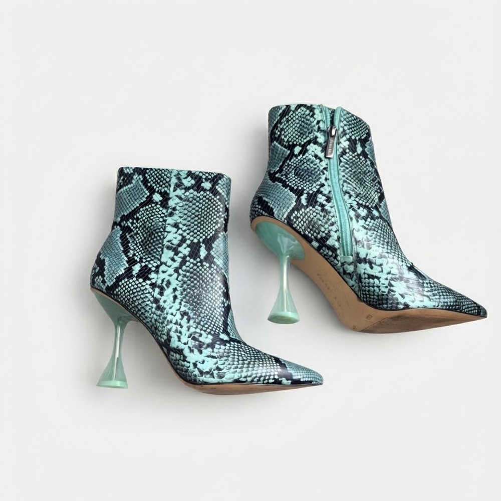 Gianni Bini Fawlie Snake Print Clear Flared Heel Booties - Size 8.5